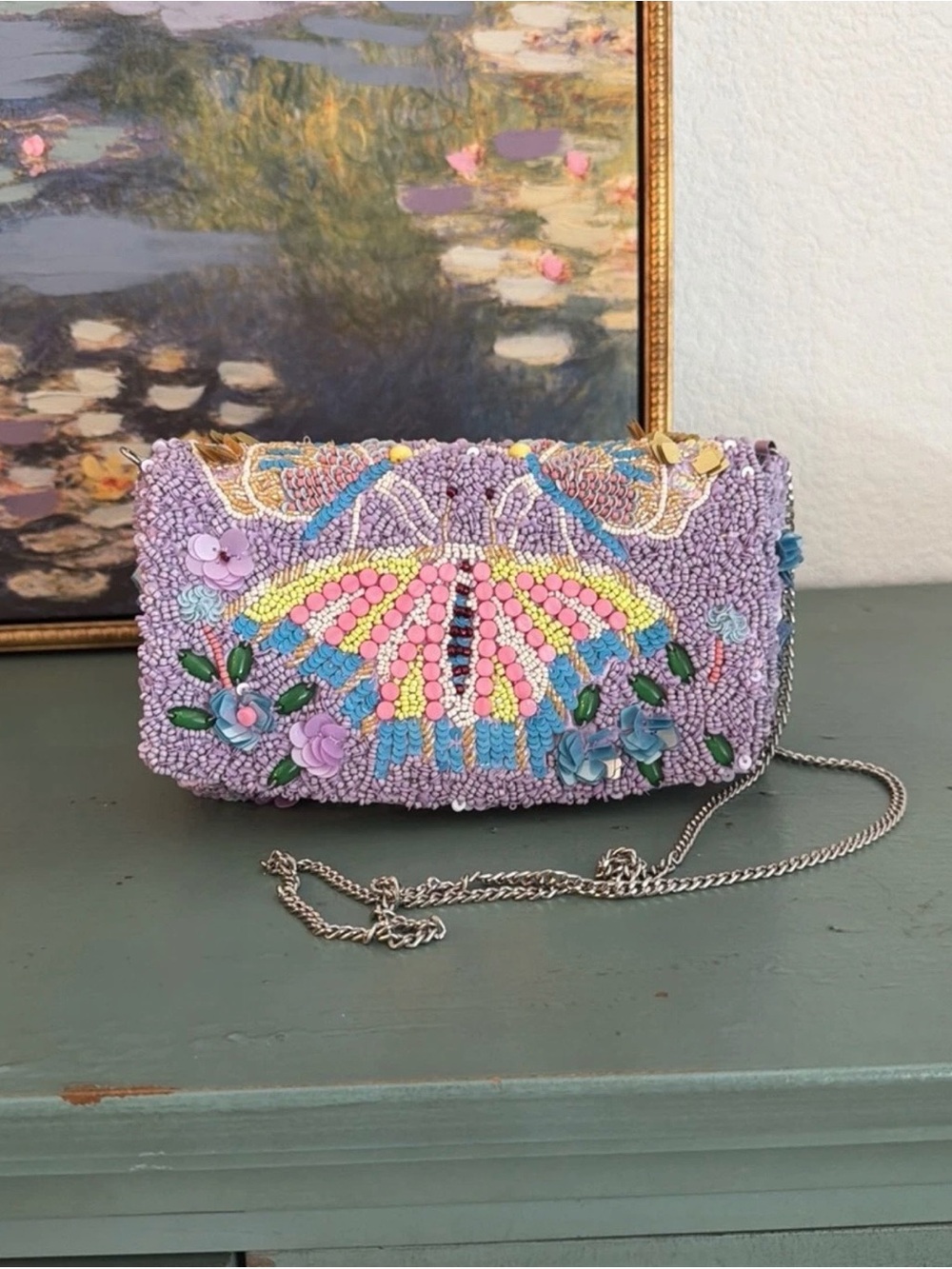 Lavender Beaded Floral Crossbody Bag - Stylish Women’s Evening Bag